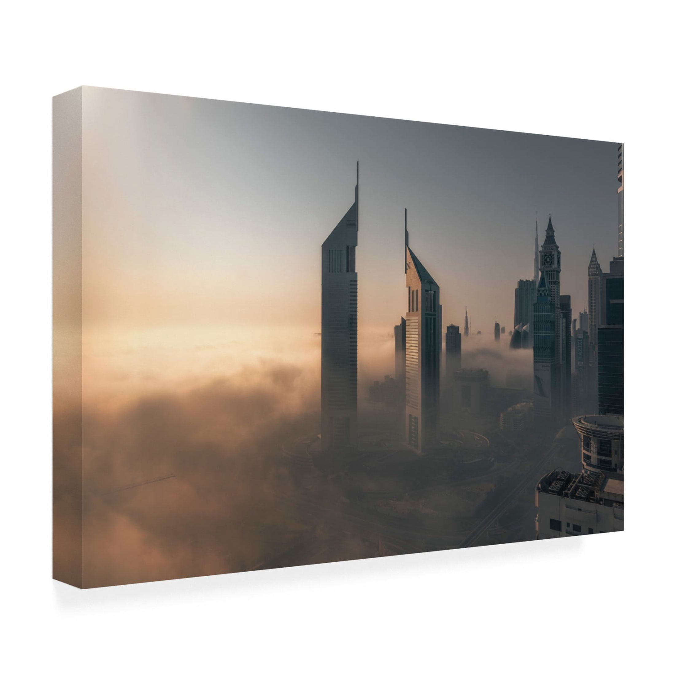 Canvas Wall Art - Stan Huang 'Fog Lockdown On The City Of Steel' Wall Art for Living Room, Bedroom, or Office Décor by Trademark Fine Art - 47 x 30 Inches