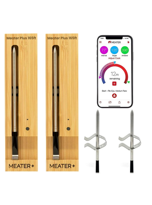 MEATER+ 165ft Set of 2 Long Range Smart Wireless Meat Thermometer for Oven, BBQ Rotisserie