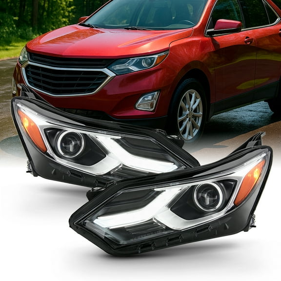 AKKON - Fits 2018 2019 2020 2021 Chevy Equinox [Halogen Type] LED Tube DRL Black Headlight Driver Left Passenger Right Headlamp