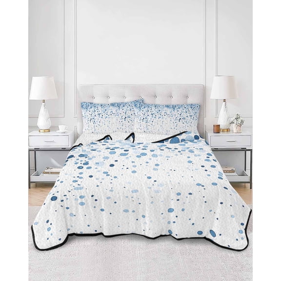 Quilts Queen Size, Blue Polka Dot Soft Comforter Bedding Set for Bed, Abstract Modern Art Dots Watercolor Lightweight Quilted Bedspread with Pillow Cover(2 Pieces) for All Season, 90x96 Inch