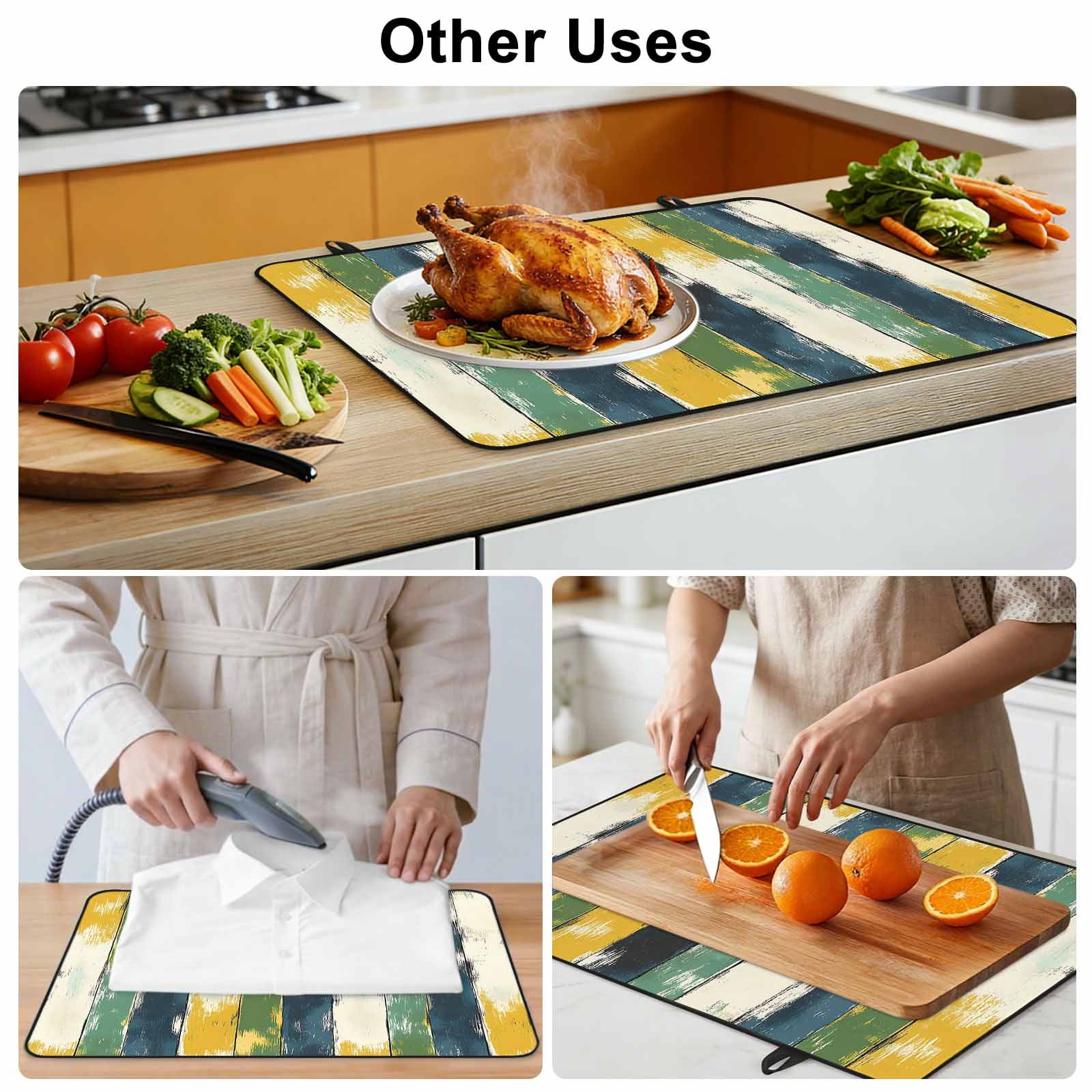 Green Yellow Blue Abstract Stove Top Cover for Electric Stove, Heat-proof & Non Slip Glass Top Stove Cover Protector, Modern Abstract Art Color Kitchen Flat Cooktop Rubber Mat 24x21 Inches