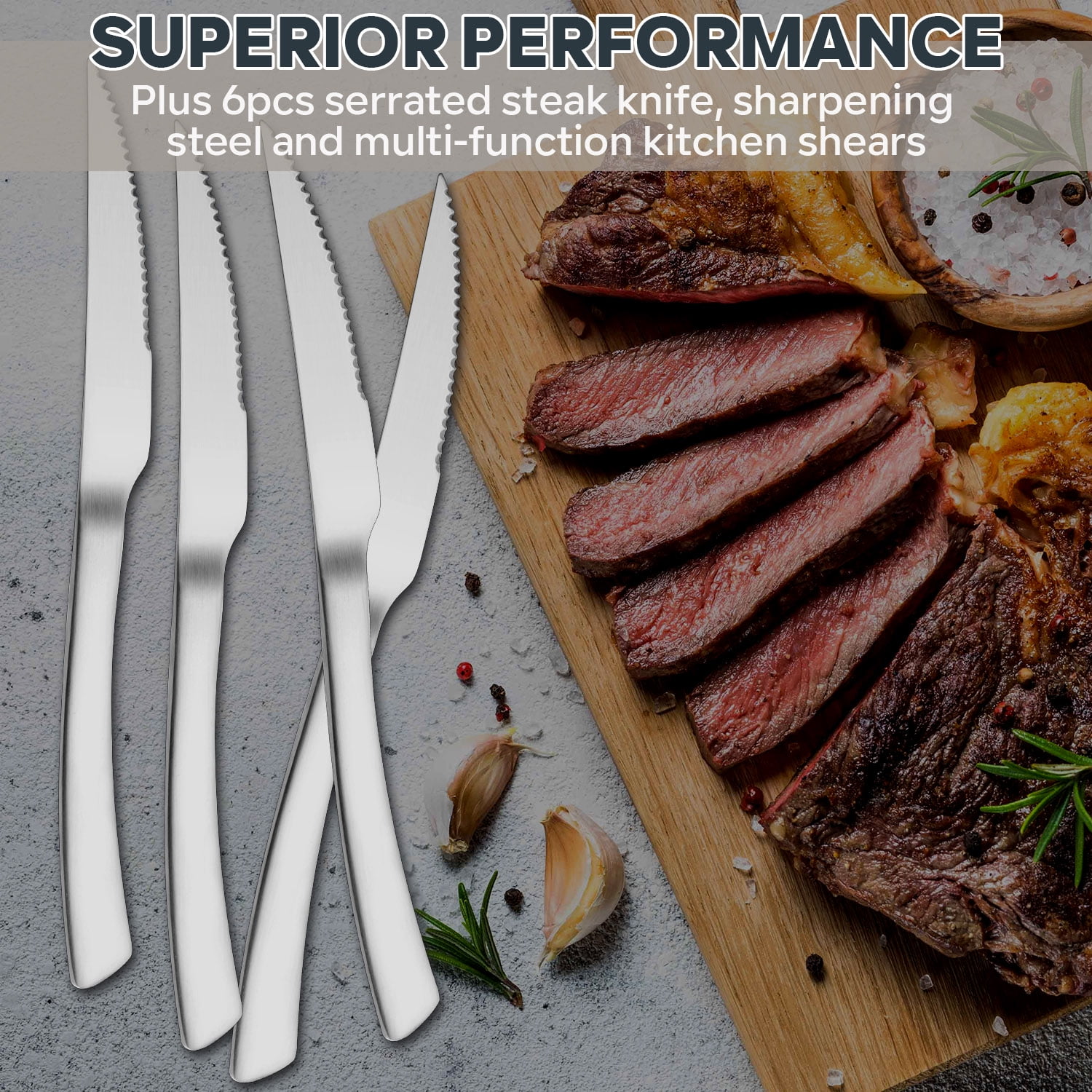 Vesteel Knife Set, 15 Pcs High Carbon Stainless Steel Knife Block Set Kitchen Knives with Sharpener Kitchen Shears, Ergonomic Handle & Sharp Blade