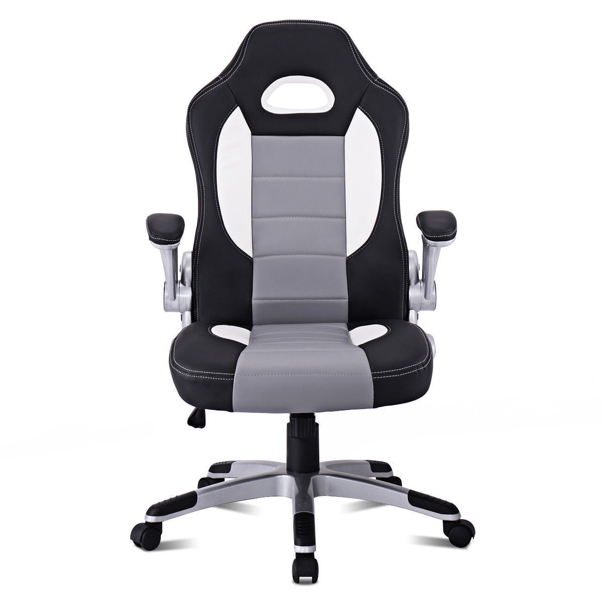 Ghp 264 Lbs Capacity Black Gray Pu Pvc Bucket Seat Executive Racing Style Office Chair