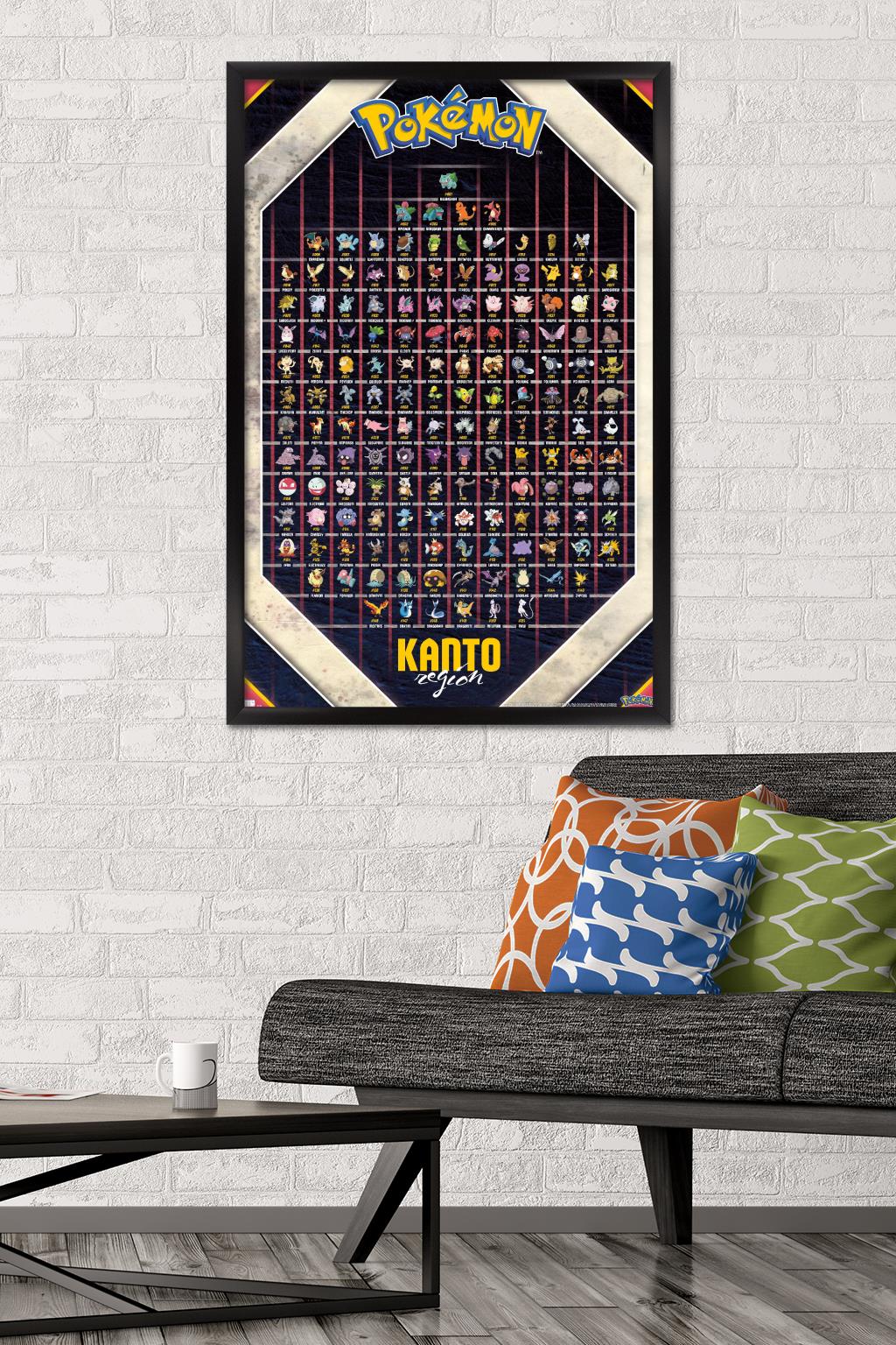Pokemon - Kanto Region Wall Poster, 22.375" x 34" Framed