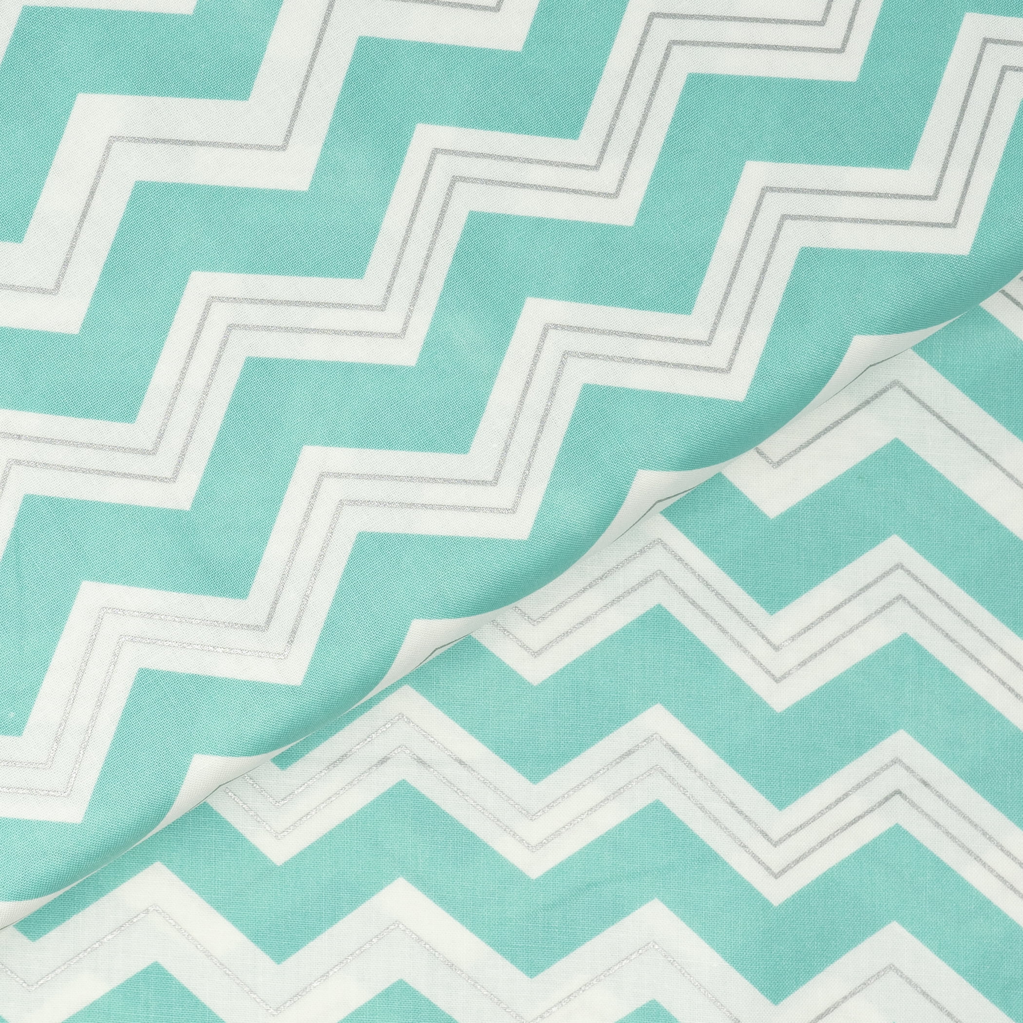 Waverly Inspirations 44" 100% Cotton Chevron Sewing & Crafting Fabrics, 8 yd By the Bolt, Aqua, White and Silver