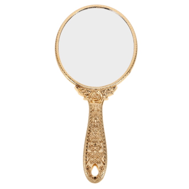 Shisuyan 1Pc Carved Retro Handle Mirror Portable Mirror Woman Makeup Mirror (Rose Gold)