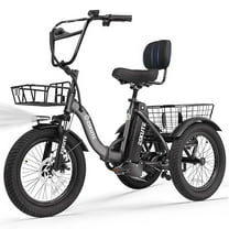 ESKUTE Gray E Trike Electric Bike, Peak 1200W Brushless Motor Folding Trike 18X3.0 Fat Tire Ebike, 499Wh Removable Battery, Step-Thru 3 Wheel Electric Bicycle, 48V 10.4AH 18MPH  Tricycle for Adults