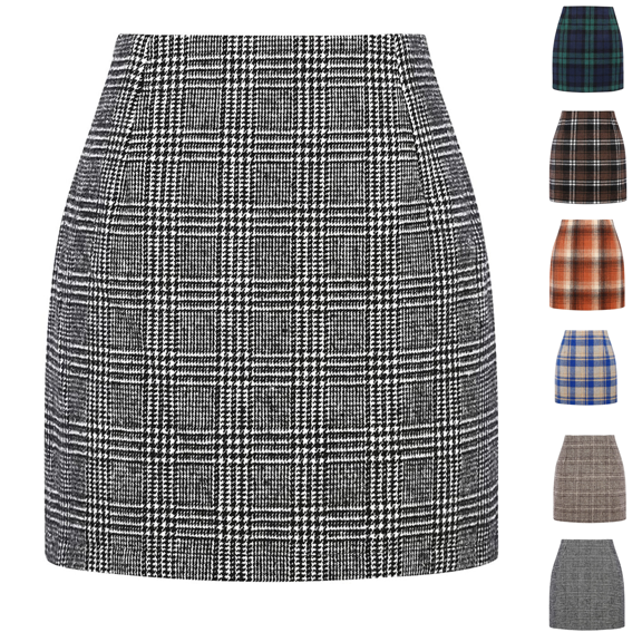 Cyglowse Plaid Skirts for Women - High Waist A Line Bodycon Pencil Holiday Fall Winter Skirts Trendy Black XL