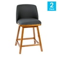 thumbnail image 5 of Emma + Oliver Set of Two Charcoal Faux Linen Upholstered 24" Counter Height Mid-Back Stools with Nailhead Accent Trim & Walnut Finished Wood Frames, 5 of 13