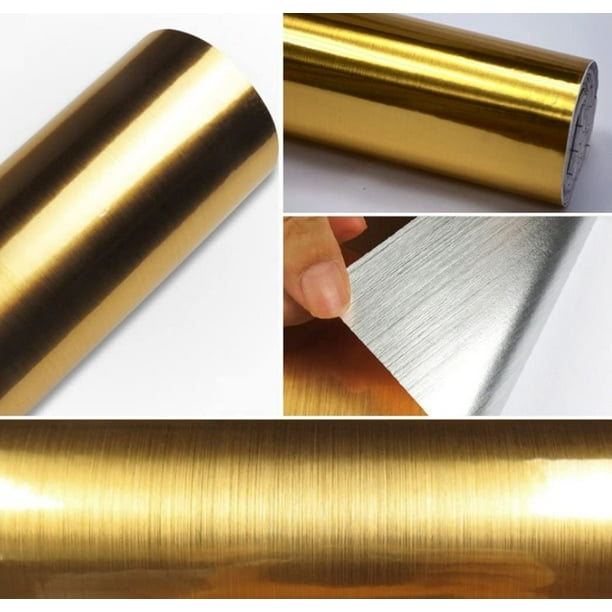 Brushed Metal Look Contact Paper Film Gold, Metallic Gloss Shelf