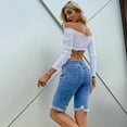 thumbnail image 2 of HLSOHJP Summer New High Waist Ripped Denim Shorts For Women Fashion Slim Tassel Knee Length Jeans Shorts Casual High Stretch Shorts, 2 of 5