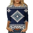 thumbnail image 2 of ALLLIST Womens Tops Clearance Under $5 Blue Crew Neck Boho Geometric 3/4 Sleeve T-Shirts Womens Shirts Clearance M, 2 of 4