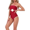 thumbnail image 4 of INSPIRE CHIC Women's 3D Flower Bandeau Bikini Sets 1 Piece Edge Contrast Color Tummy Control Monokini Swimwear Bathing Suit Large Red, 4 of 5
