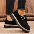 thumbnail image 4 of Rokment Buckles Platform Oxfords Slip on Penny Loafers for Women 2026 Spring Fall Vintage Casual Suede Chunky Mid Heel Walking Dressy Shoes Black Size 6.5, 4 of 7