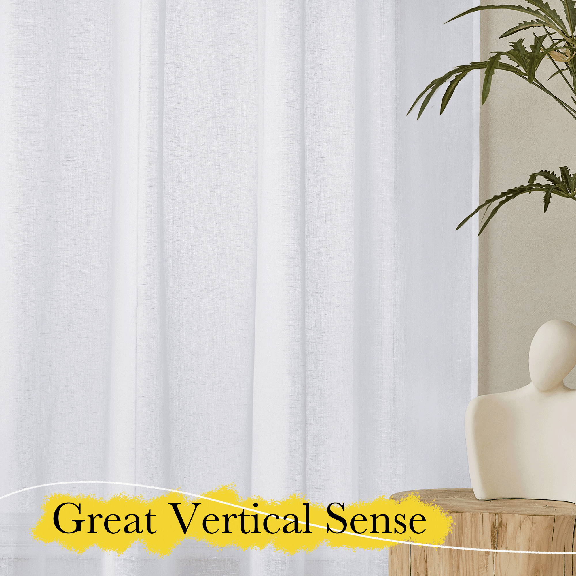 NICETOWN White Linen Sheer Curtains for Living Room, Rod Pocket Semitransparent Balance Privacy & Light Filtering Vertical Sheer Flax Drapes, 52"x84", 2 Panels