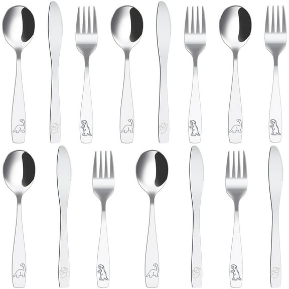 Tcwhniev 15 Pieces Kids Silverware Set, Stainless Steel Toddler Utensils, Toddler Flatware Utensils Set, Kids Cutlery Set - Silver