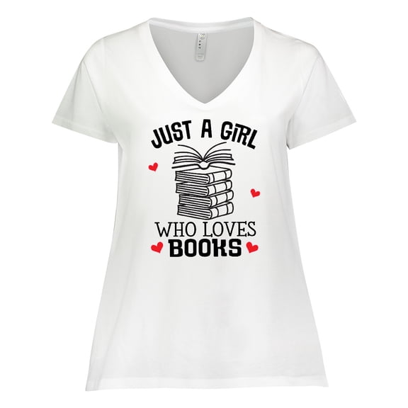 Inktastic Just A Girl Who Loves Books Women's Plus Size V-Neck T-Shirt