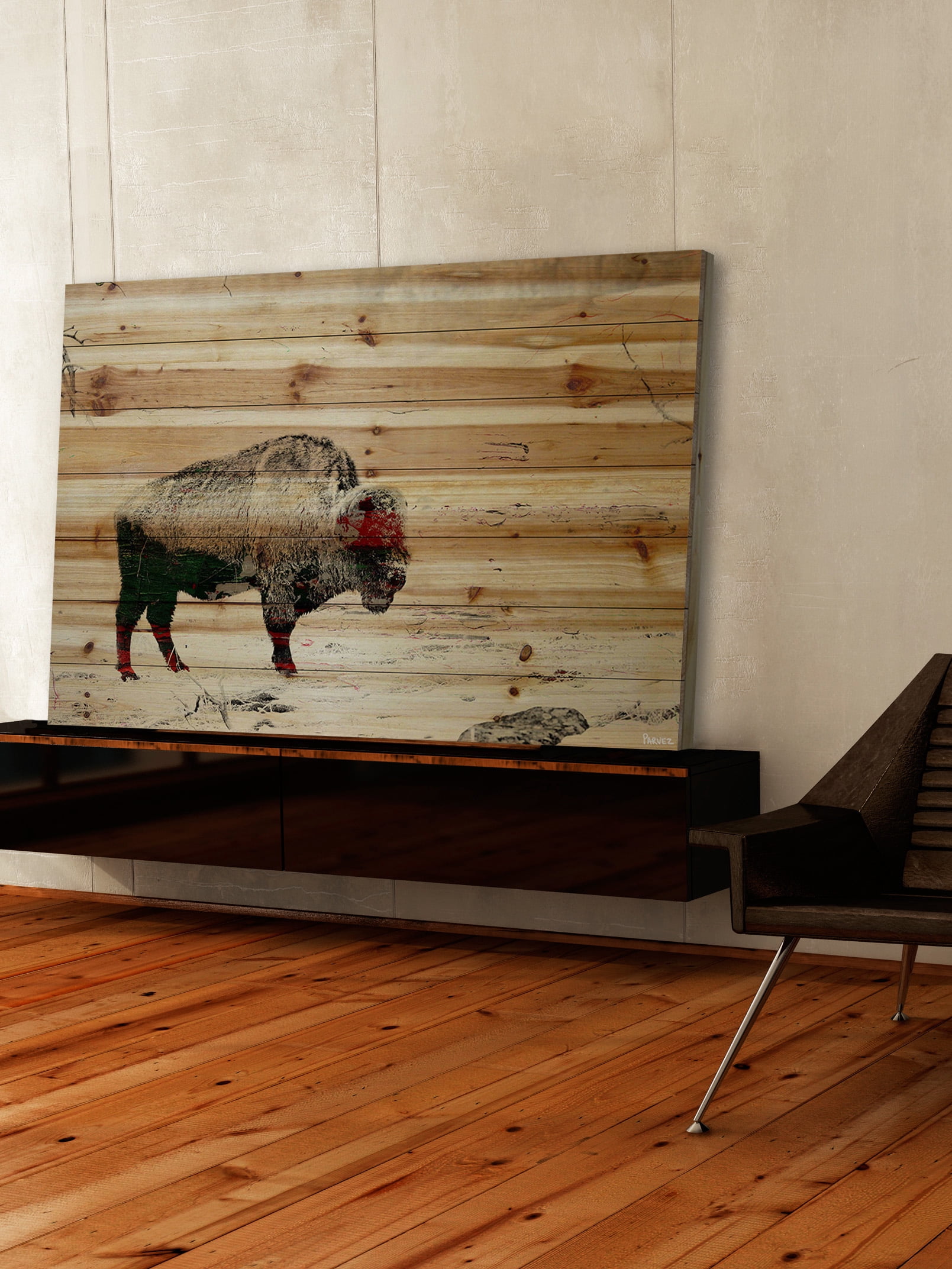 "Lost Buffalo" Painting Print on Natural Pine Wood