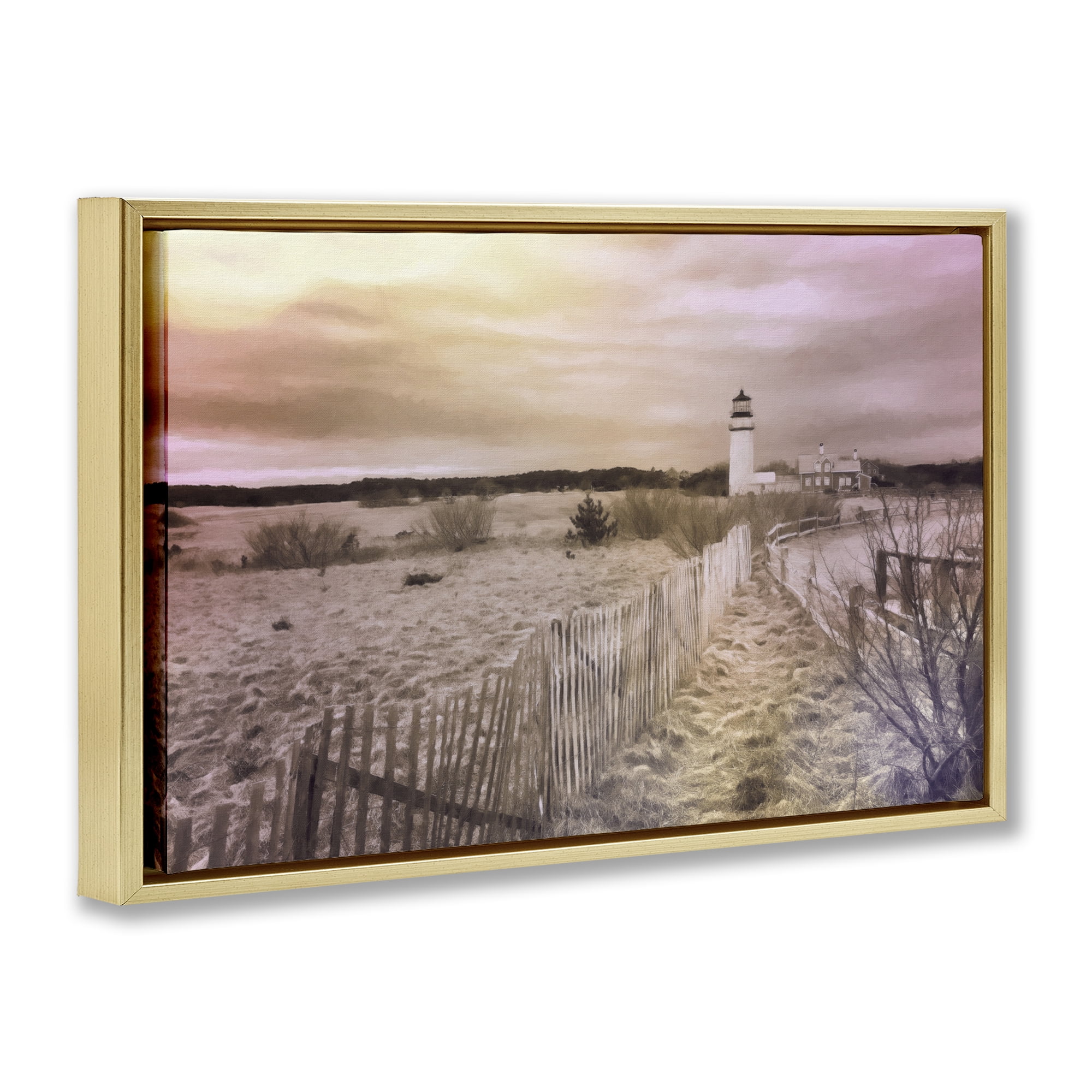 Stupell Industries Path To Lighthouse View Nautical & Beach Painting Gold Floater Framed Canvas Art Print Wall Art, 31 x 21