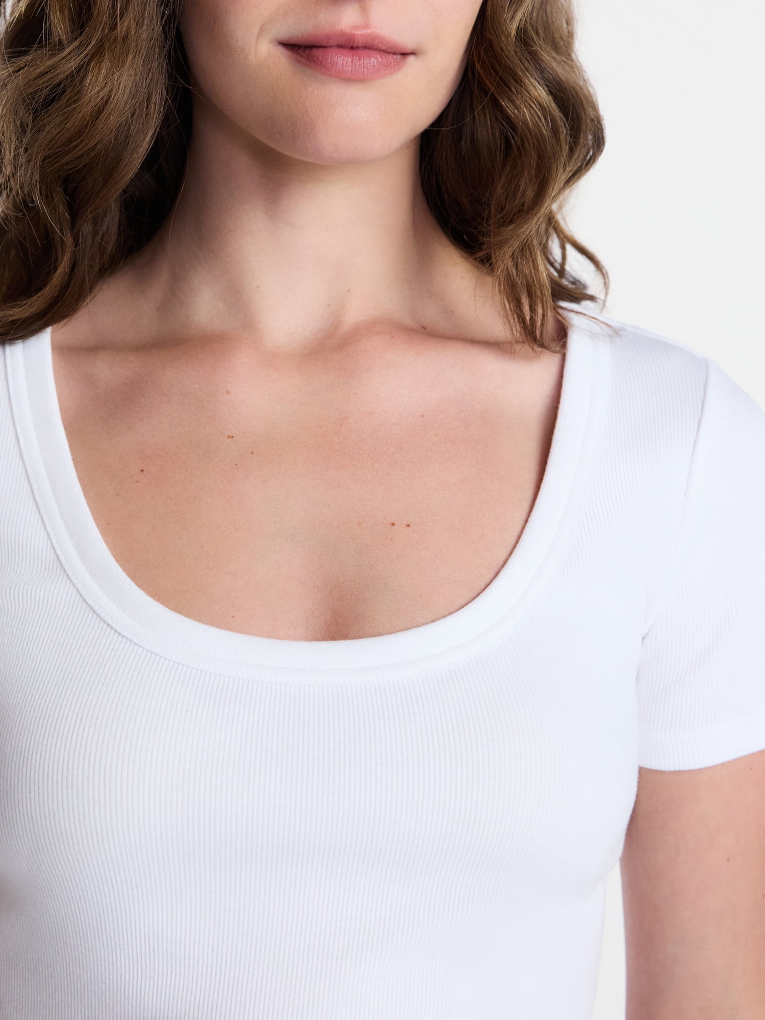 Time and Tru Women's Ribbed Scoop Neck Tee with Short Sleeves, Sizes XS-XXXL