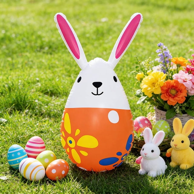 ERK Easter Decor Easter Inflatable Bunny Rabbit With Colorful Eggs Holiday Blow Up For Indoor Outdoor Garden Yard Porch Party