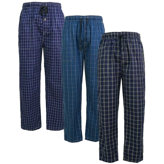 MoFiz Men's Plaid Print Woven Pajama Pants Cotton Loungewear Sleep Bottoms 3PACK