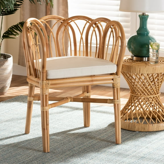 bali & pari Melody Natural Rattan Accent Chair with Removable Cushion, Modern Tropical Design