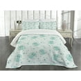 thumbnail image 3 of Ambesonne Animal Cartoon Quilted Bedspread Set 3 Pcs, Flowers and Elephant, King Size, Pale Blue Almond Green, 3 of 5