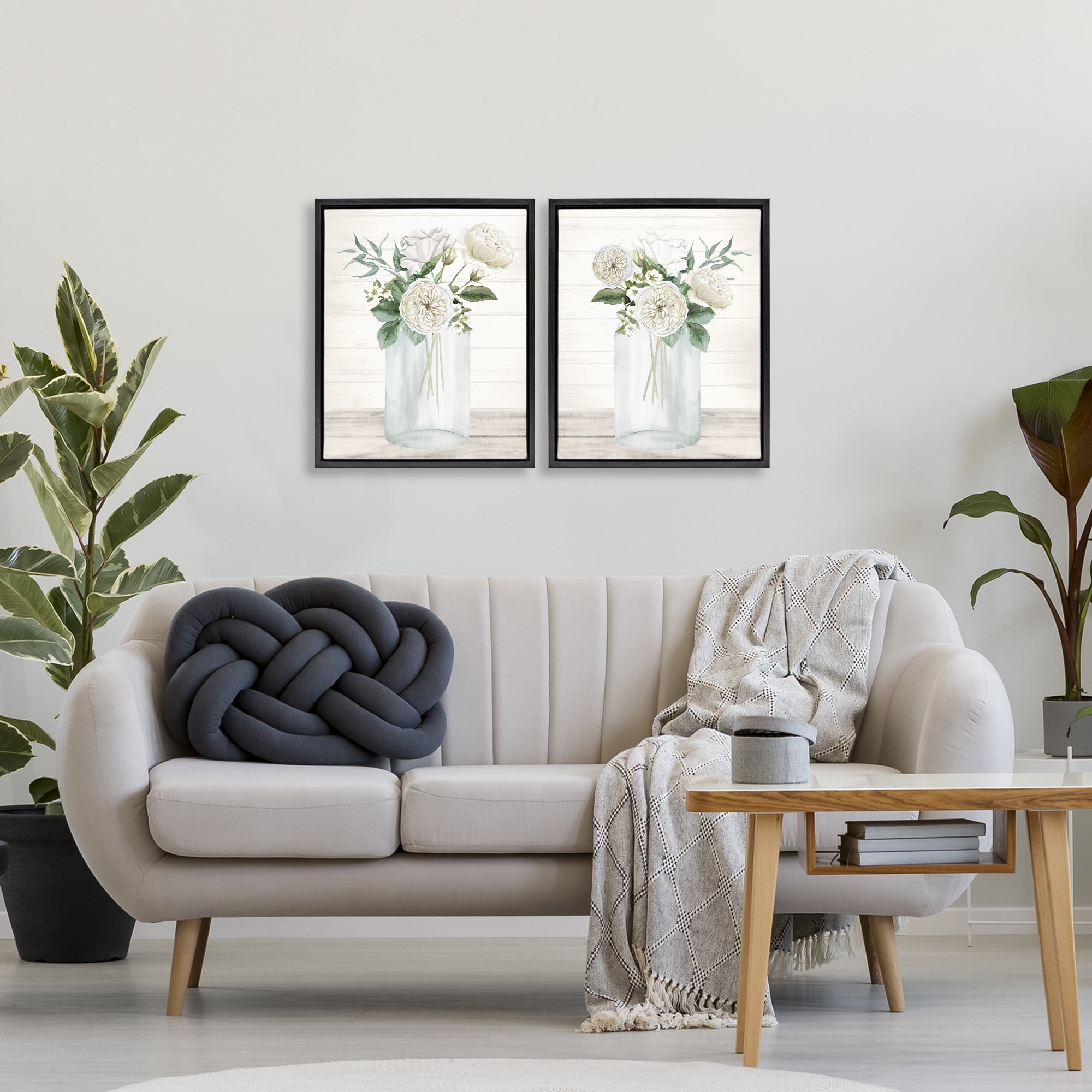 Stupell Industries Soft Patience Flowers 2 Piece Black Framed Floater Canvas Set, design by Kim Allen