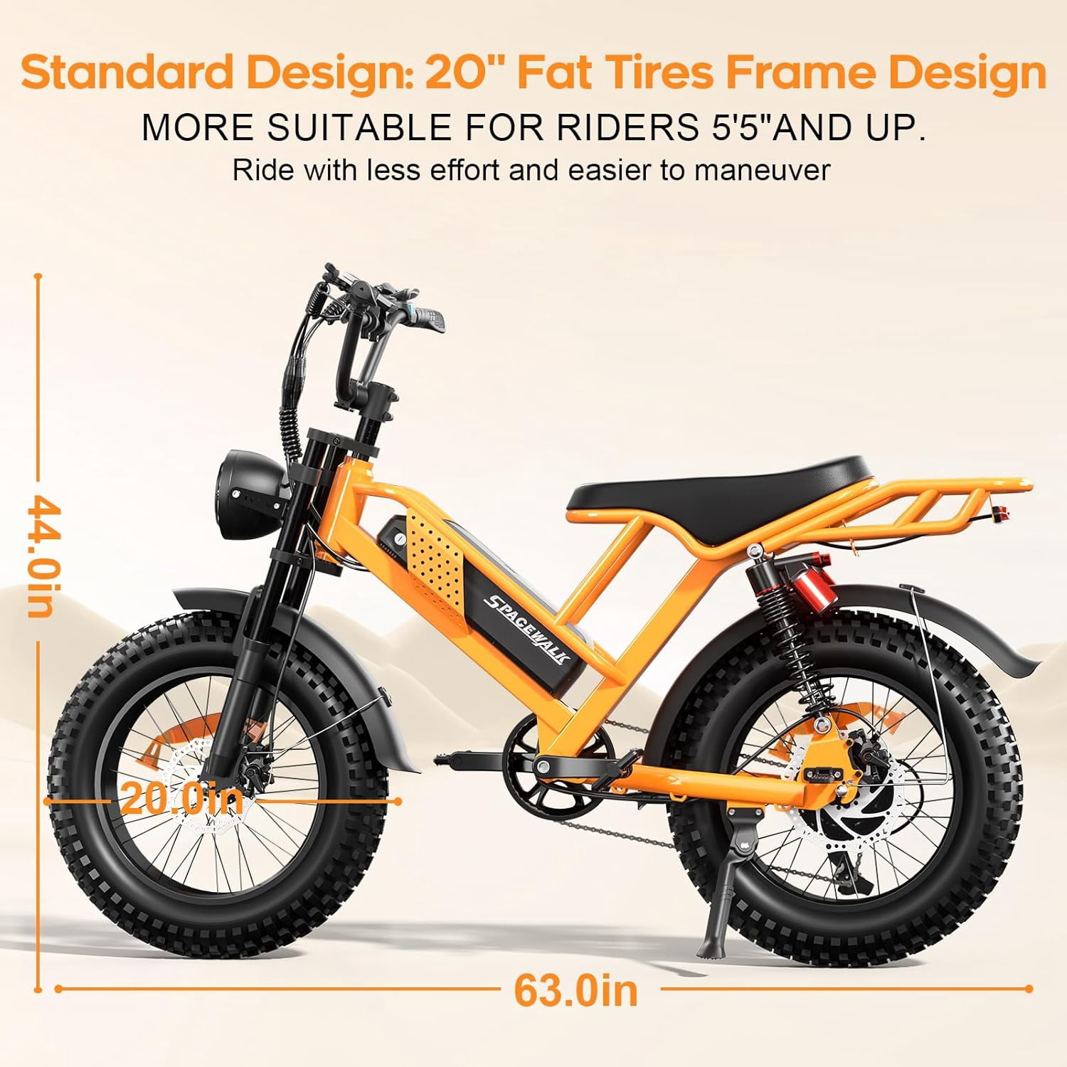 Eilleo Spacewalk M7 Off Road Electric Bike M7 for Teens/Adults, 20"fat tire Ebike,1500W Peak Motor, 24.9mph,48V 15Ah Removable Battery, Dual Suspension UL2849