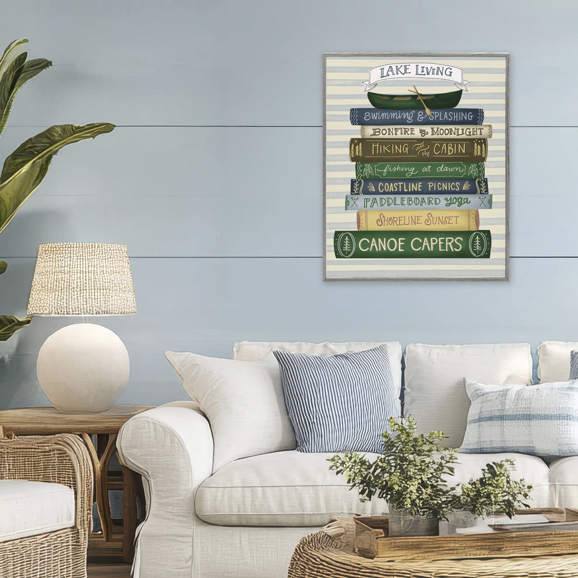 Stupell Industries Lake Living Books Gray Framed Giclee Art, design by Giao Williams