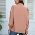 thumbnail image 2 of SWSMCLT Women's Long Sleeve Blouse Lantern Sleeve Ruched Casual Button Thin Button Up Shirt Mandarin Collar Top Pink Large, 2 of 5