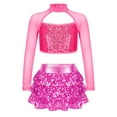 thumbnail image 6 of iiniim Kids Girls Sequin Long Sleeve Ballet Dance Crop Tops with Culottes Set Modern Jazz Latin Ballroom Dancewear Hot Pink 6, 6 of 7
