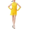 thumbnail image 2 of Xnihocha Kids Girls Tassel Latin Dance Dress Salsa Cha Cha Ballroom Costume Halter Backless Fringe Dress Yellow 150, 2 of 5