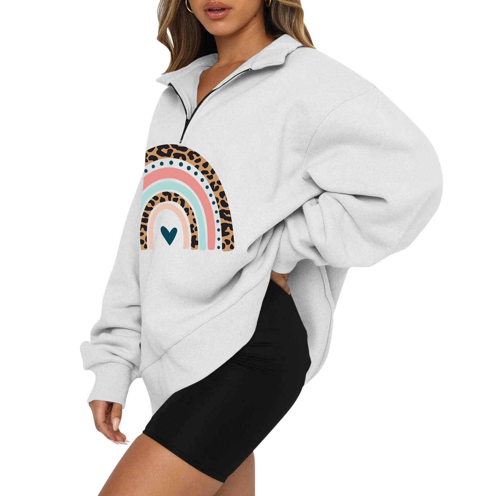 Yyeselk Women Half Zip Oversized Sweatshirts Graphic Printed Long Sleeve  Solid Color Drop Shoulder Fleece Workout Pullover Brown S 