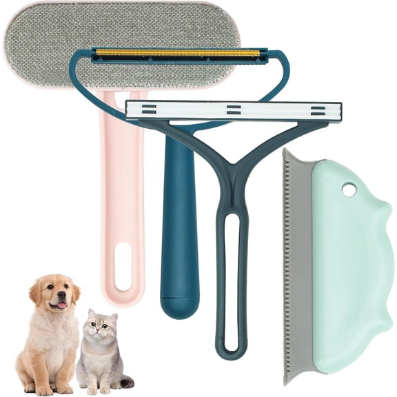 4 Pcs (Multiple sizes) Pet Hair Remover for Couch, Dog and Cat Hair Remover for Couch, Pet Hair Removal Tool, Portable Carpet Scraper and Brush for Carpet, Furniture, Blanket, Clothes, Bedding,