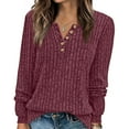 thumbnail image 6 of XPMWRP Knit Sweater Women V Neck Button Up Sweaters Jumpers Trendy Tunic Long Sleeve Pullover Tops Comfy Fall Clothes Wine XXL, 6 of 8