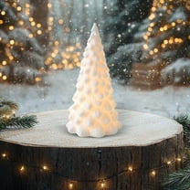 Ceramic Christmas Village Houses with Light, White Porcelain House Figurine, Rustic Decor for Home Table Bookshelf,Christmas Tree Tower (I)