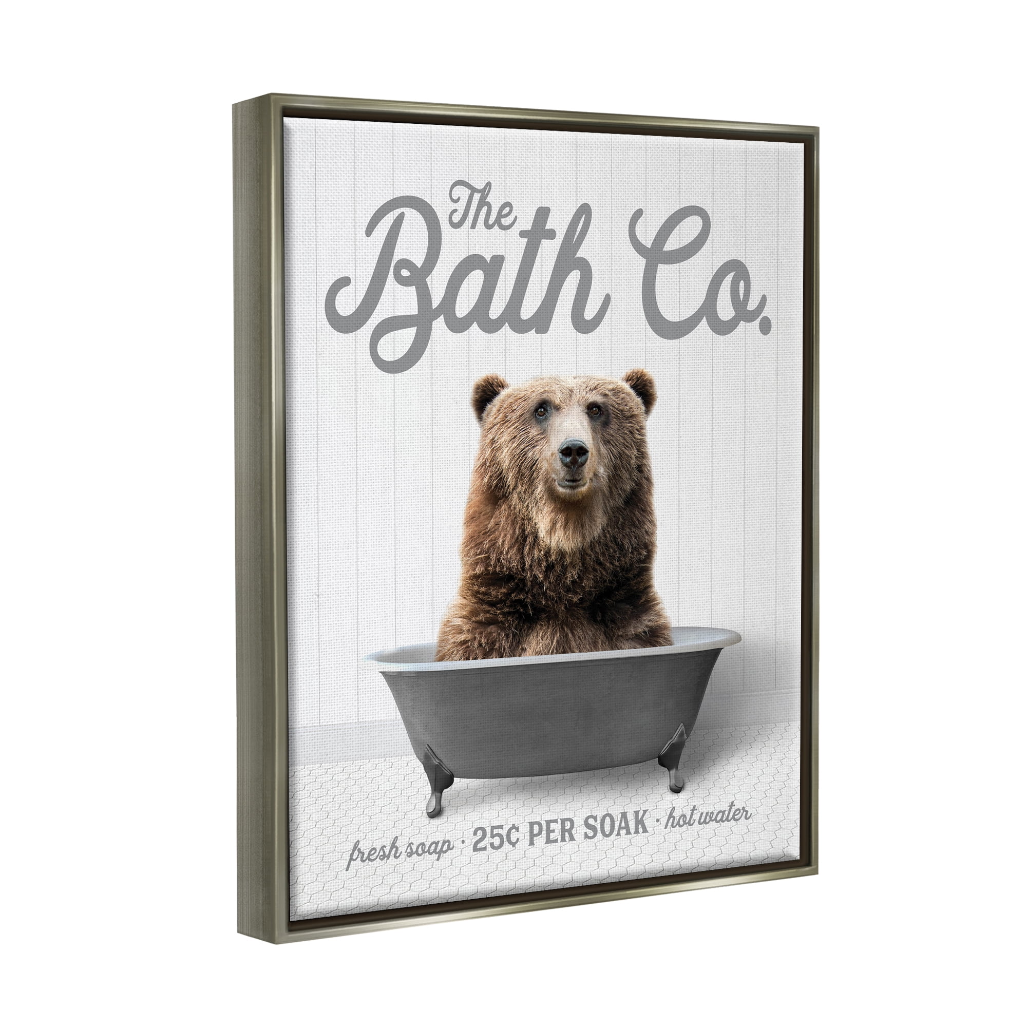 Stupell Industries Bear in Bathtub Animals & Insects Painting Gray Floater Framed Art Print Wall Art, 25 x 31