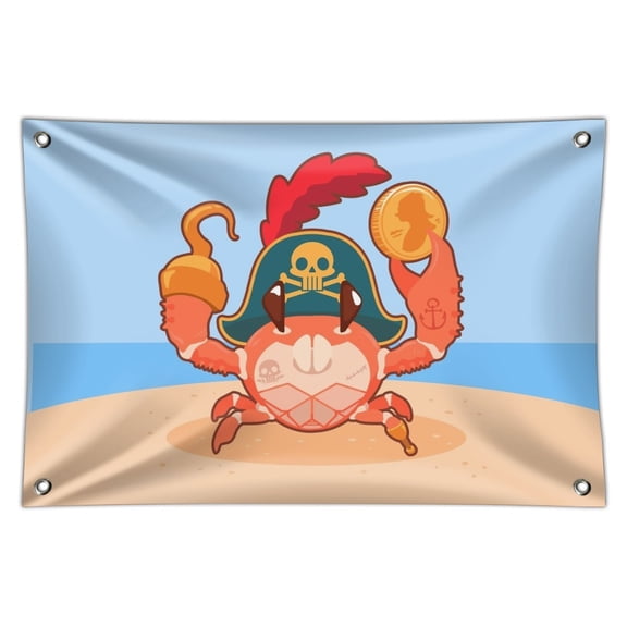 Pirate Crab on the Beach with Hook and Coin Home Business Office Sign
