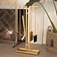 thumbnail image 4 of Barton 5-Piece Fireplace Tools Sets Gold Handle Wrought Iron Large Fire Tool Set & Holder Outdoor Fireset Fire Pit Stand, 29", 4 of 7