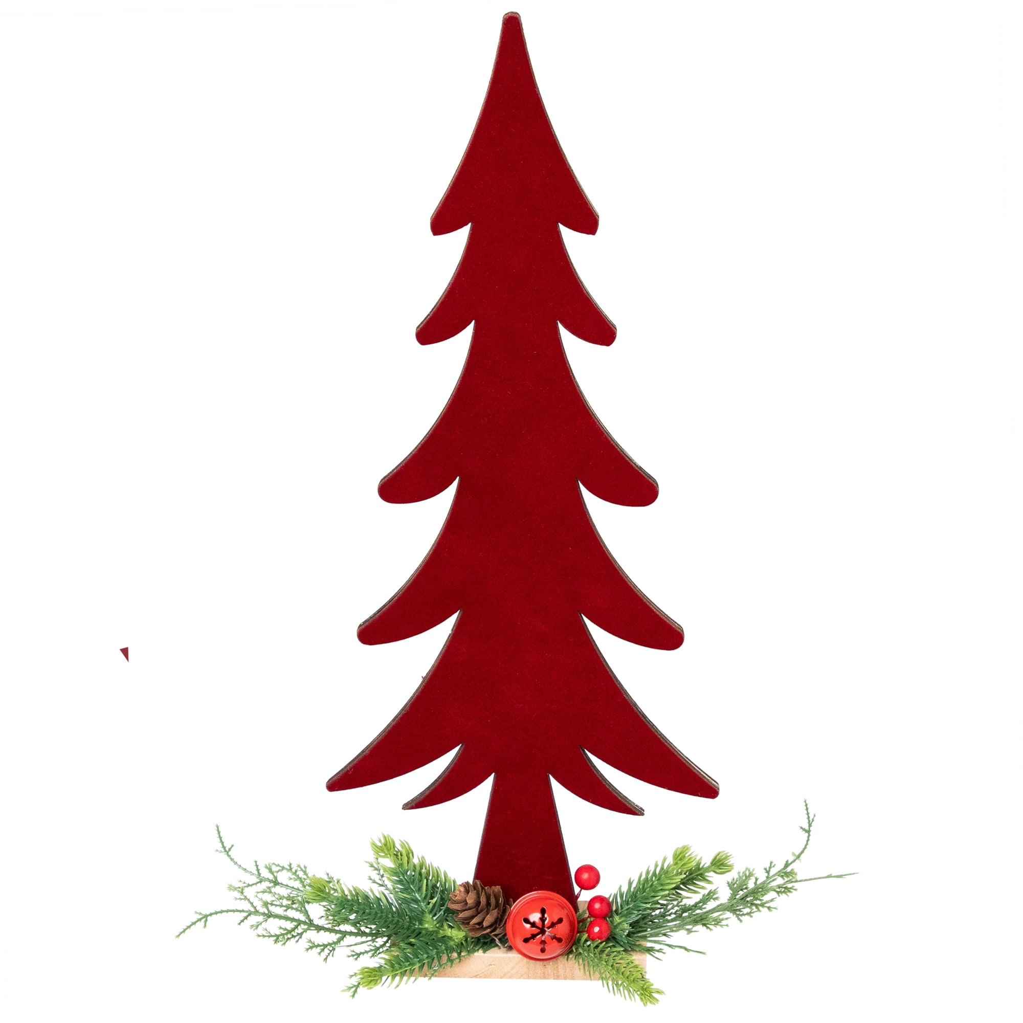 Pine Tree and Jingle Bell Christmas Decoration - 15.5"- Red and Green