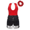 thumbnail image 4 of TiaoBug Kids Girls Sequins Tassel Latin Jazz Leotard Tango Rumba Samba Salsa Dance Dress with Hair Band Red 6, 4 of 7