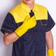 thumbnail image 2 of 3 pares de guantes domésticos reutilizables, guantes de goma para lavar platos, grosor extra, mangas largas, limpieza de cocina, trabajo, pintura, (talla M, amarillo), 2 of 5