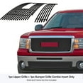 thumbnail image 2 of APS Compatible with GMC Sierra 1500 2007-2012 Main Upper Lower Bumper Stainless Steel Black 8x6 Horizontal Billet Front Grill Grille Insert Combo G67861J, 2 of 7