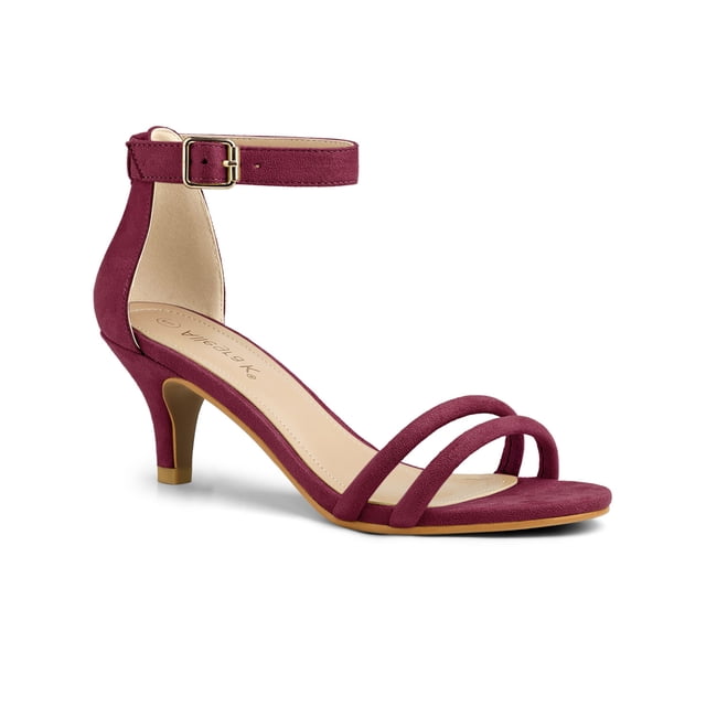 BLISSFUL STEP Sandales pour Femmes en Faux Suède à Bride à la Cheville à Talon Kitten à Enfiler à Brides Unies Bourgogne 8.5
