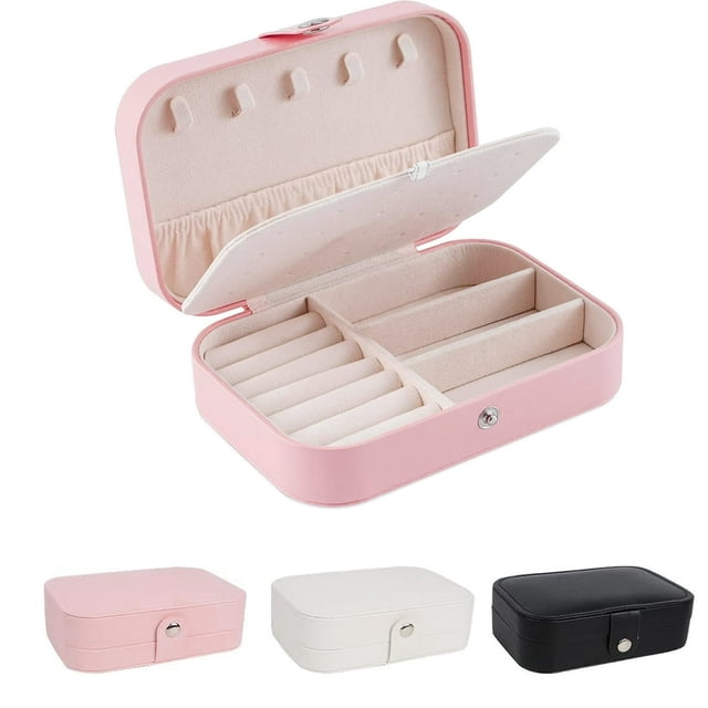 HLONK Jewelry Box Small Portable Travel Case 2 Layers Organizer Display Storage Holder Box for Rings Earrings Necklaces Bracelets (White)