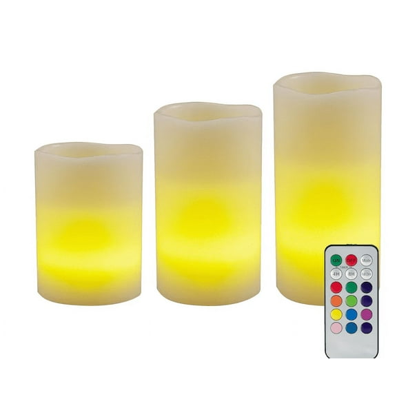 Enbrighten Basics Flameless Flickering LED Candles, Battery Operated, Color Changing, Remote Included, Perfect for Home décor, Special Occassions, 3 Piece Set