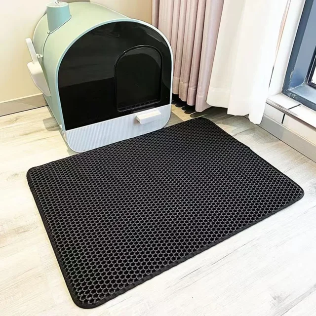 Extra Large Cat Litter Mat Heavy Duty Waterproof 2 Layer Non Slip Washable Pet Floor Protector Litter Box Sand Stopper,black,55x75cm