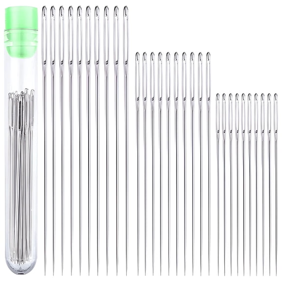 TUWAFE 30 Pcs Large-Eye Stitching Sharp Thick Needles, 3 Sizes Stainless Steel Sewing Needles Kit, for Embroidery and Hand Sewing (2.4inch, 2inch, 1.6inch)
